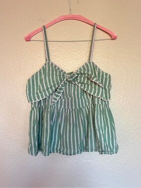 Old Navy Cotton Blend Green/White Vertical Striped Tie-Front Babydoll Camisole